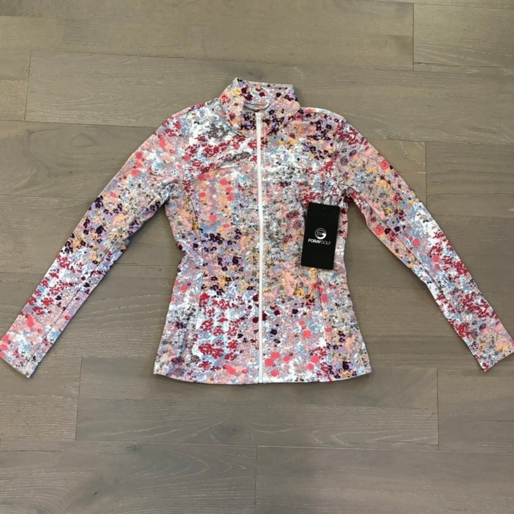 Foray Golf Printed Full Zip Jacket Sz S Club House Floral Pink Golf‎ Performance